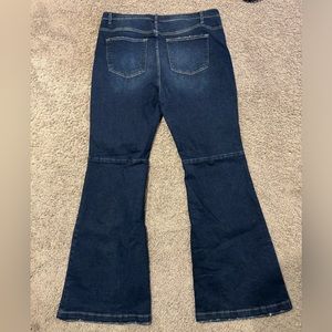 Risen x Freckled Poppy High Rise Dark Wash Back Knee Seamed Flare Jeans NWOT
